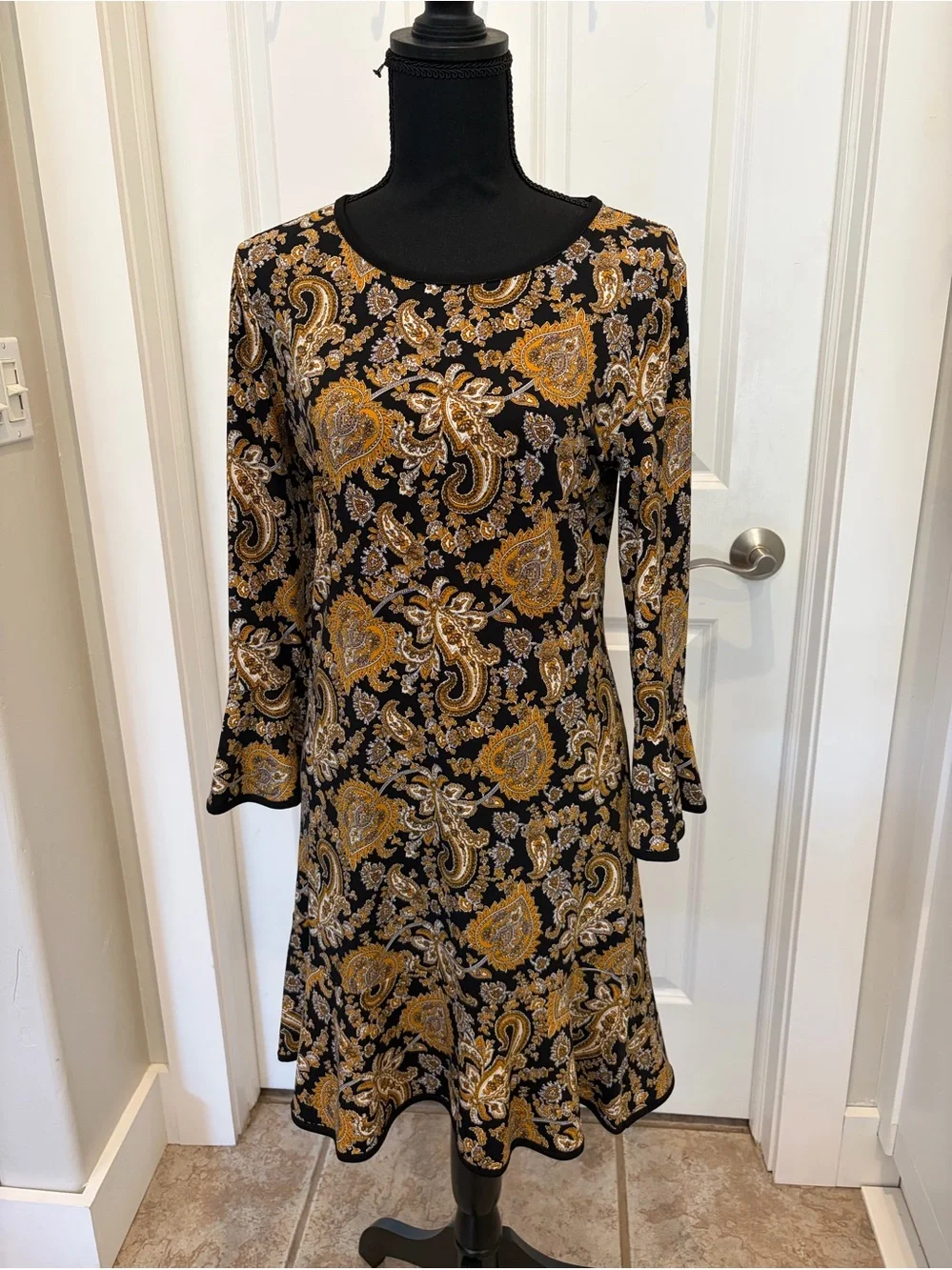 Michael Kors Black Dress with Gold Paisley Print